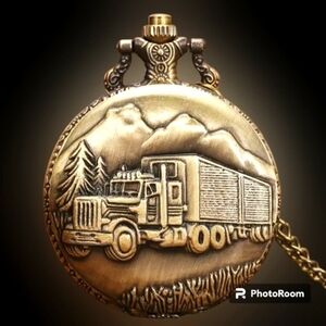 New In package Pocket watch 16" chain Bronge Trucker new